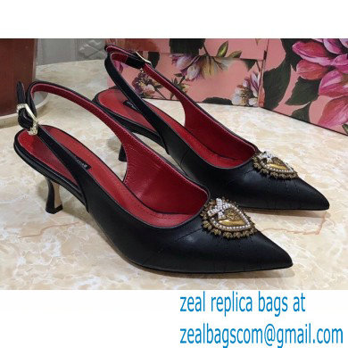 Dolce & Gabbana Heel 6.5cm Quilted Leather Devotion Slingbacks Black/Red 2021